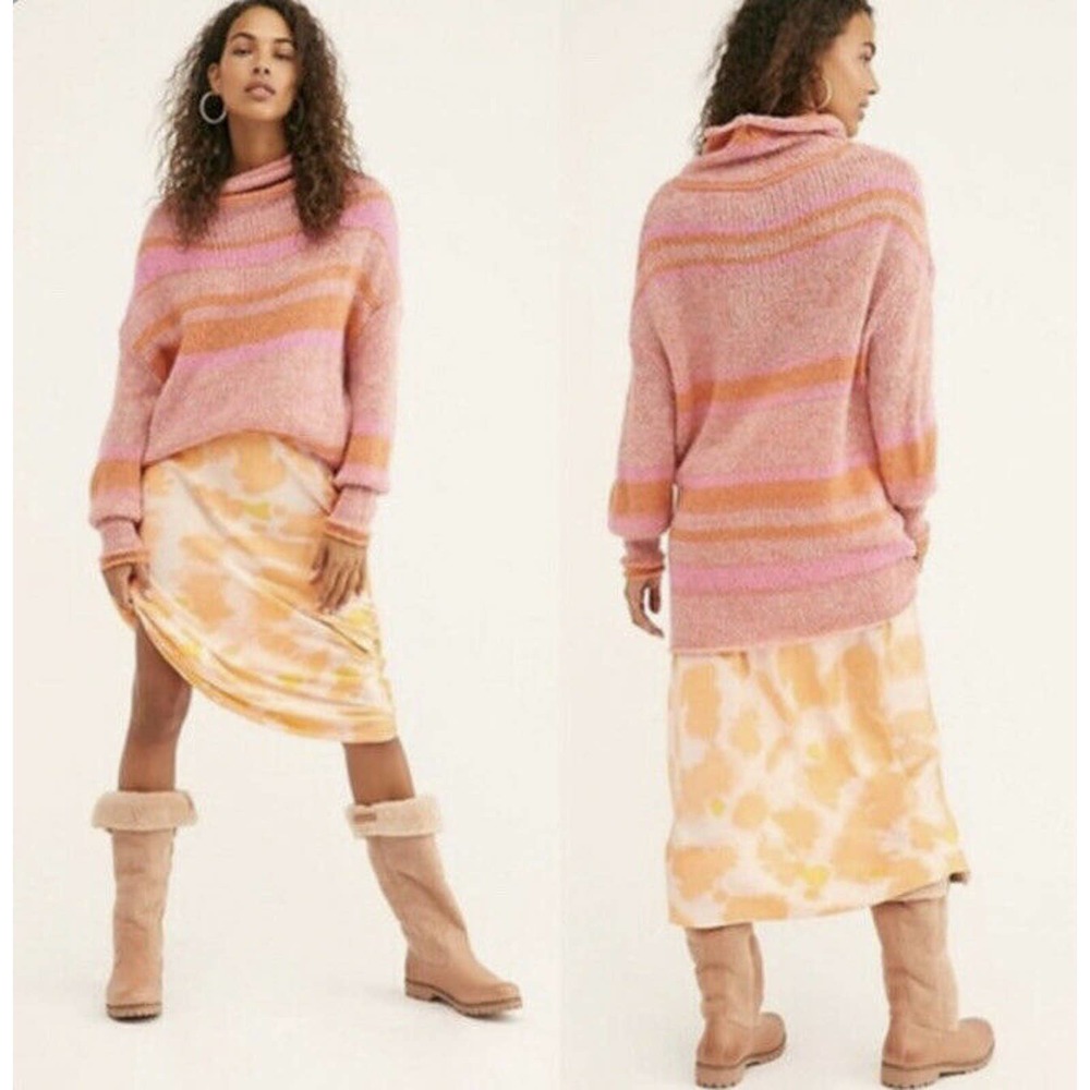 Free People Candy Stripe Alpaca Wool High Neck Oversized Sweater